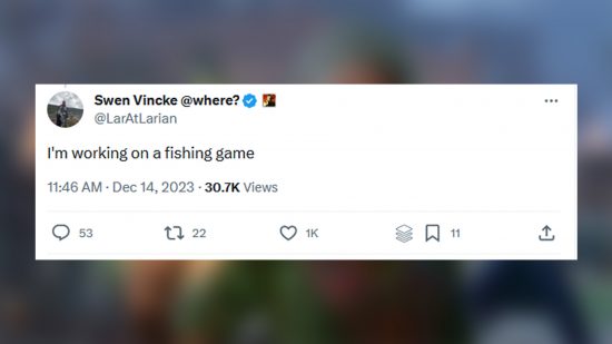 Un tweet del CEO de Larian Studios que está trabajando en un juego de pesca. 